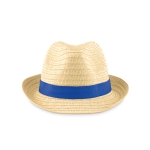 Paper straw hat, with a coloured polyester band royal blue colour