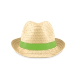 Paper straw hat, with a coloured polyester band lime colour