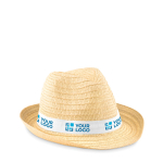 Paper straw hat, with a coloured polyester band view with print area