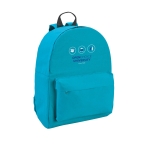 Kid's backpack with front pocket and padded straps light blue colour image with logo