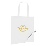 Shopping bag made of 190T polyester, Raspberry white colour image with logo