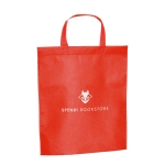 Affordable non-woven bag with short handles, 80 g/m2 red colour image with logo