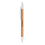 Eco-friendly ballpoint pen cork & aluminium blue ink natural colour image with logo