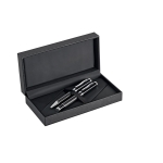 Rollerball and ballpoint pen set metal and carbon fibre black colour