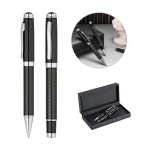 Rollerball and ballpoint pen set metal and carbon fibre various colours