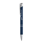 Aluminium ballpoint pen with rubber barrel black ink blue colour image with logo