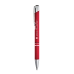 Aluminium ballpoint pen with rubber barrel black ink red colour image with logo