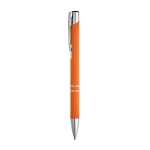 Aluminium ballpoint pen with rubber barrel black ink orange colour