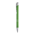 Aluminium ballpoint pen with rubber barrel black ink light-green colour