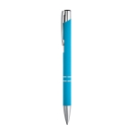 Aluminium ballpoint pen with rubber barrel black ink light blue colour