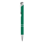 Aluminium pen with push mechanism, blue ink green colour