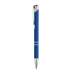 Aluminium pen with push mechanism, blue ink royal blue colour