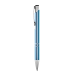 Aluminium pen with push mechanism, blue ink light blue colour