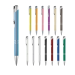 Aluminium pen with push mechanism, blue ink various colours