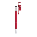 Touch pen ballpoint pen with metal and phone holder red colour image with logo 4