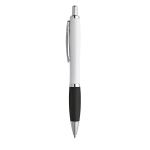 Ballpoint pen white barrel rubber grip black colour