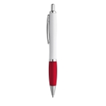 Ballpoint pen white barrel rubber grip red colour