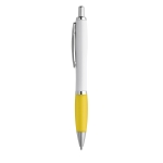 Ballpoint pen white barrel rubber grip yellow colour