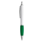 Ballpoint pen white barrel rubber grip green colour