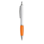 Ballpoint pen white barrel rubber grip orange colour