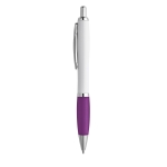 Ballpoint pen white barrel rubber grip violet colour