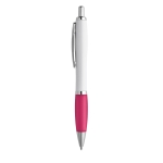 Ballpoint pen white barrel rubber grip fuchsia colour