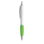 Ballpoint pen white barrel rubber grip light-green colour