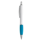 Ballpoint pen white barrel rubber grip light blue colour