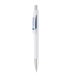 Ballpoint pen with metal push button blue ink blue colour image with logo 3