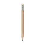 Mini round wooden pencil with eraser natural colour