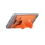 Silicone card holder with adhesive for a mobile phone orange colour third view