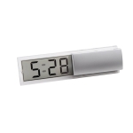 Digital table clock with calendar display in silver matt silver colour