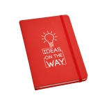 Notebook with hardcover imitation leather, A5 red colour image with logo