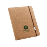 Sustainable writing case from cork with notepad and pen, A4 natural colour image with logo