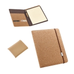 Sustainable writing case from cork with notepad and pen, A4 various colours