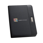 Document folder made of imitation leather & notepad, A4 black colour image with logo