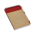 Notepad with hardcover and recycled paper and pen, A6 red colour