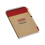 Notepad with hardcover and recycled paper and pen, A6 red colour image with logo