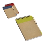 Notepad with hardcover and recycled paper and pen, A6 various colours