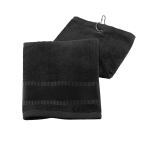 Cotton golf towel with metal hook 430 g/m2, Club black colour