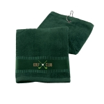 Cotton golf towel with metal hook 430 g/m2, Club green colour image with logo