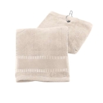 Cotton golf towel with metal hook 430 g/m2, Club beige colour