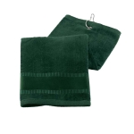 Cotton golf towel with metal hook 430 g/m2, Club dark green colour