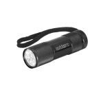 Coloured aluminium flashlight with 9 LEDs and strap black colour image with logo