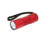 Coloured aluminium flashlight with 9 LEDs and strap red colour