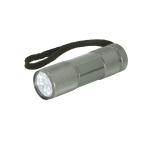 Coloured aluminium flashlight with 9 LEDs and strap titanium colour