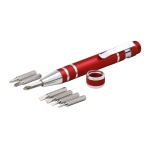 Pen-shaped metal holder with 8 screwdrivers red colour third view