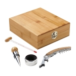 Bamboo wine set with 4 pieces in bamboo box light wood colour