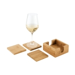 Set of 4 bamboo coasters with storage box natural colour fourth view