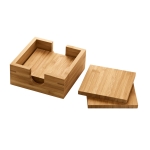 Set of 4 bamboo coasters with storage box natural colour